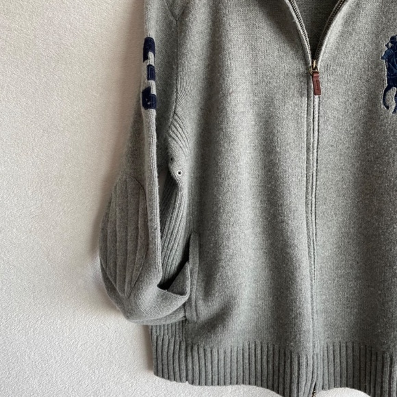Vintage Polo Ralph Lauren Big Pony Zip-Up Sweater with Elbow Patches - Picture 7 of 10